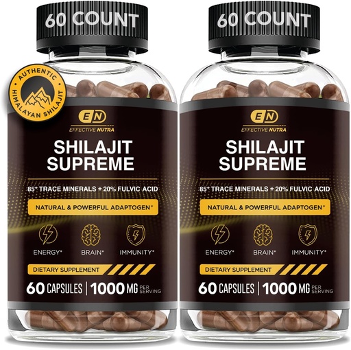 [BRSRAHACB57Q22Y4] EFFECTIVE NUTRA Pure Shilajit Capsules for Men & Women - Pure Himalayan Shilajit for Men & Women - High in Trace Minerals & Fulvic Acid - 10000mg of Authentic Shilajit Extract per Serving (120 Count)