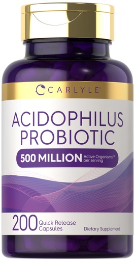 [BRSRMHD7DN6AKYLK] Carlyle Acidophilus Probiotic Capsules for Women and Men | 500 Million CFU | 200 Pills | Lactobacillus Supplement | Non-GMO and Gluten Free