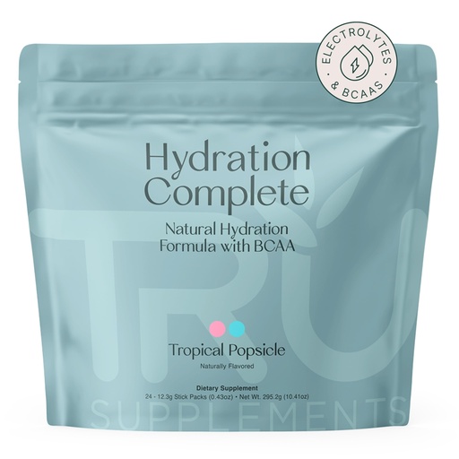 [BRSWGFQ7CUMQEE3Z] TRU Supplements Hydration Complete BCAA, Plant Based Amino Acids + Pink Himalayan Salt, Electrolytes & L-Carnitine, Vegan, Zero Calories, No Artificial sweeteners, 24 Servings, Tropical Popsicle