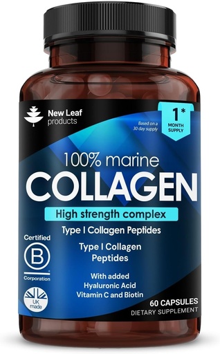 [BRSW2YY7OEPGAAY7] Pure Marine Collagen 100% Marine Collagen Type 1 1300mg - Hydrolysed Collagen Peptides Enhanced with Hyaluronic Acid & Vitamin C, High Strength Collagen Supplements for Women and Men, 60 Tablets