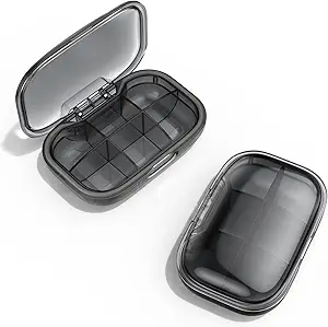 [BRSROCT4BANBGDLB] 6 Compartment Travel Pill Organizer, Moisture Proof Case for Pocket Purse, Daily Portable Medicine Vitamin Container, Fish Oil and Supplement Box (Black)