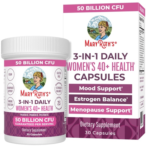 [BRSRMBICAB5ROFD7] MaryRuth's 3-in-1 Daily Health 40+ Probiotics for Women | Hormonal & Menopause Support Supplement for Women | Gut Health Capsules | 50 Billion CFU | Allergen Free | 30 Ct