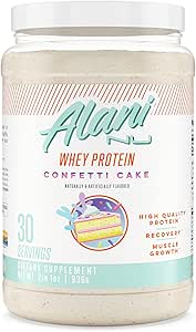 [BRSWGAIQAAGREDLV] Alani Nu Whey Protein Powder Confetti Cake | 23g Protein with Low Sugar & Digestive Enzymes | Meal Replacement Powder | Low Fat Low Carb Whey Isolate Protein Blend | 30 Servings