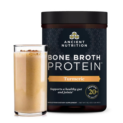 [BRSWKFQGAYCWYGTA] Ancient Nutrition Grass Fed, Cage Free, Bone Broth Protein Powder, 20g Protein, Hydrolyzed Collagen Peptides, Keto & Paleo Friendly, Supports Joint & Gut Health, Turmeric, 20 Servings