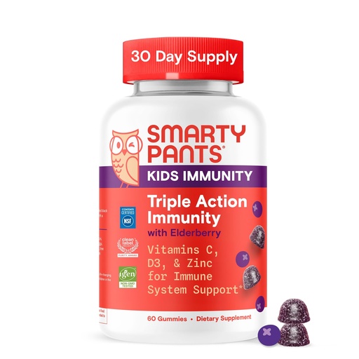 [BRSWKH32DIEAEC3J] SmartyPants Kids Immunity Elderberry Gummies: Kids Immune Support Supplement, Vitamin C, Vitamin D, Vitamins B6 & B12 and Zinc, Gluten Free, Elderberry Flavor, 60 Count (30 Day Supply)