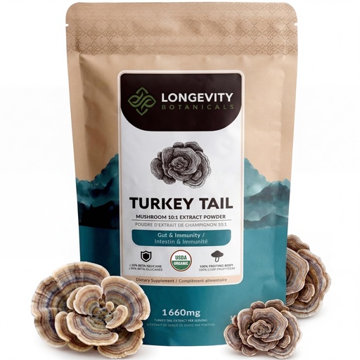 [BRSWGHY7C55RYG3K] Organic Turkey Tail Mushroom Powder Supplement Extract 100g | Trametes Versicolor Fruiting Body | ≥50% Beta-D-Glucans | 60 Servings of 1,660mg | Supports Immune & Digestive Wellness