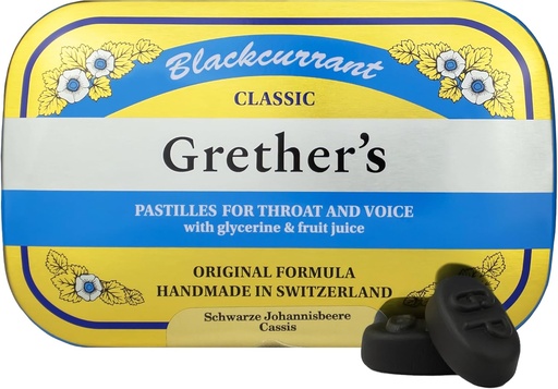 [BRSWIYYGA4ARSGTK] GRETER'S Pastilles Classic Blackcurrant Natural Remedy Dry Mouth Relief - Upokojujúce Hrdlo a zdravý hlas - Long-Lasting Flavor, Darček pre spievajúce - 1-Pack - 3.75 oz.