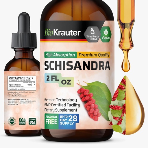 [BRSROGARPIPWAGTJ] BIO KRAUTER Schisandra Berry Drops - Natural Schisandra Supplement for Mood Support - Alcohol & Sugar Free Extract - 2 Fl.Oz.