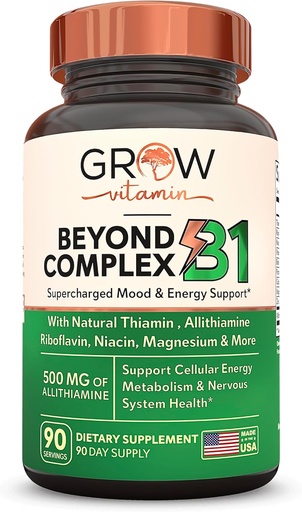 [BRSRAAQFBB7GKG3V] grow vitamin Beyond B1 Complex - Allithiamine Natural Vitamin B1 Supplement with Essential B-Vitamins, Thiamin, Niacin, Biotin, Magnesium & More - Supports Energy, Mood & Nervous System - 90 Capsules