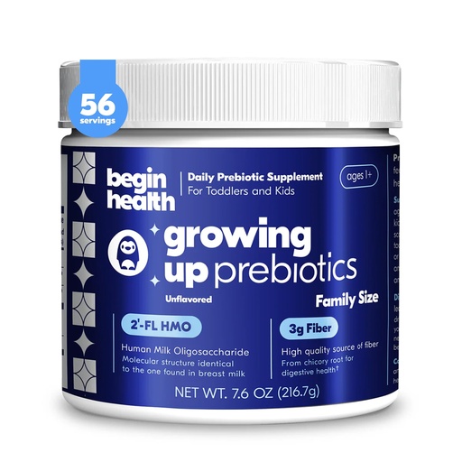 [BRSROAYEDN5RSA3V] Begin Health Growing Up® Prebiotics for Kids | Daily Prebiotic Fiber Supplement with 2'-FL HMO | Supports Regularity & Gut Health | Unflavored Powder | Ages 1+ | 56 Servings