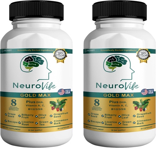 [BRSRAZAKAB6GAYL3] NeuroVife Gold Max Brain Support Supplement | 8 Natural Extracts with DHA, Vitamins A, C, B Complex | 60 Veggie Capsules | Made in USA (2)