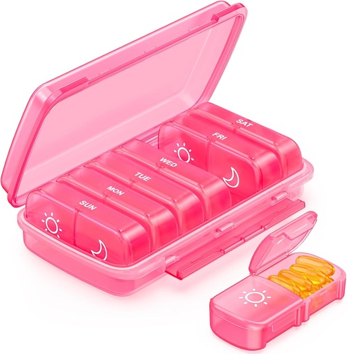[BRSRA2QZBB4B6E3X] Weekly Pill Organizer 2 Times a Day with Moisture-resistant Design, Pink AM PM Pill Box 7 Day for Easy Filling, Portable Pill Case for Travel, Large Pill Holder for Vitamin, Fish Oil, Supplement