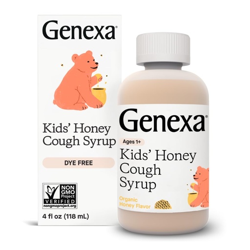 [BRSWYEAPPN7RGAA6] Genexa Kids’ Organic Honey Cough Syrup, Dye Free, 0% Artificial Additives, Children's Cough Remedy for Kids 2-11, Soothing Natural Honey Flavor, Gluten Free, & Non-GMO 4 fl oz