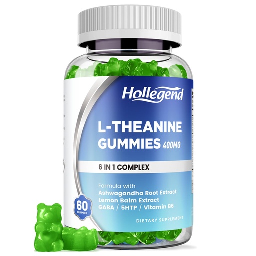 [BRSRAED6DMCWOGTH] L-Theanine Gummies, l'theanine 400mg with Ashwagandha, GABA, 5HTP,L-Theanine Chewable Supplement for Relax, Zzz & Focus Support, Vegan, Lemon Flavor, 60 Counts