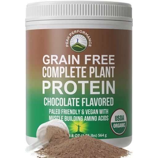 [BRSWGGAPBYOWC2T3] Peak Performance Organic Paleo Grain Free Plant Based Raw Vegan Protein Powder. Amazing Amino Acid Profile and Less Than 1g of Sugar. with Hemp and Pea Protein Chocolate Flavored