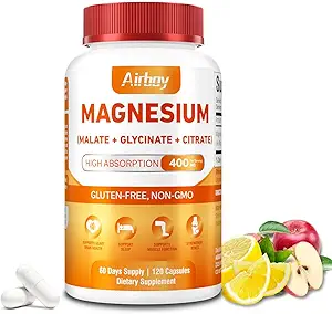 [BRSRAEIPB4JW2A34] Airboy Magnesium Mineral Supplements Triple Magnesium Complex Supplement, 400mg of Magnesium Glycinate, Malate, Citrat, High Absorption Support Sleep, Muscle, and Relaxation,120 Vegan Capsules
