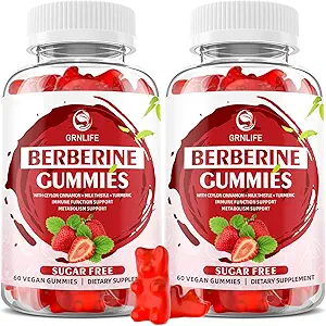 [BRSRAYAYOR6RQHTF] Berberine Gummies with Ceylon Cinnamon 1500mg High Potency Berberine HCL Supplement for Immune and Metabolism Support, Sugar Free, Strawberry Flavor - 120 Count