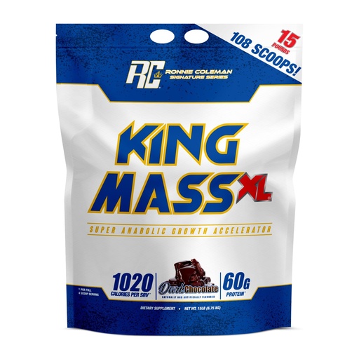 [BRSWGGATCQFQEDQV] Ronnie Coleman Signature Series King Mass XL Mass Gainer Protein Powder, Muscle Gainer, 60g Protein, 180g Carbohydrates, 1,000+ Calories, Creatine and Glutamine, Dark Chocolate, 15 Pound