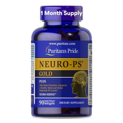[BRSWIZQ3OVYQ2CT6] Puritan's Pride Neuro-PS® Gold Plus Neuro-Serine™ with Gingko Biloba and DHA, Advanced Dietary Supplement for Brain Function, Health, and Memory Support, 1 Month Supply, 90 Rapid Release Softgels
