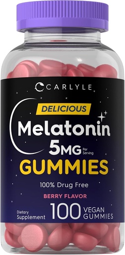 [BRSRMHYNO4CRQYLG] 卡莱尔·梅拉图宁(Carlyle Melatonin) 5mg Gummys | 100 Count | Berry Flavor | 100% Drug Free | Non-GMO, Gluten Free Supple