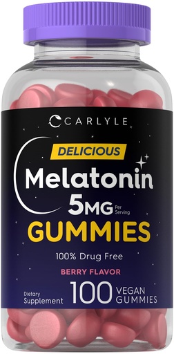 [BRSRMHYNO4CRQYLG] Carlyle Melatonin 5mg Gummies | 100 Count | Berry Flavor | 100% Drug Free | Non-GMO, Gluten Free Supplement