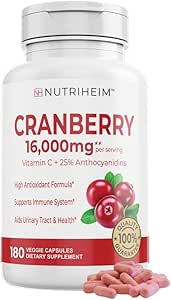 [BRSROAABOEGWAALJ] Cranberry Extract Pills Supplement 25% Proanthocyanidins with Vitamin C - Urinary Tract, Skin, Immune Support - 180 Veggie Capsules - Non-GMO, Gluten-Free, Vegan Friendly