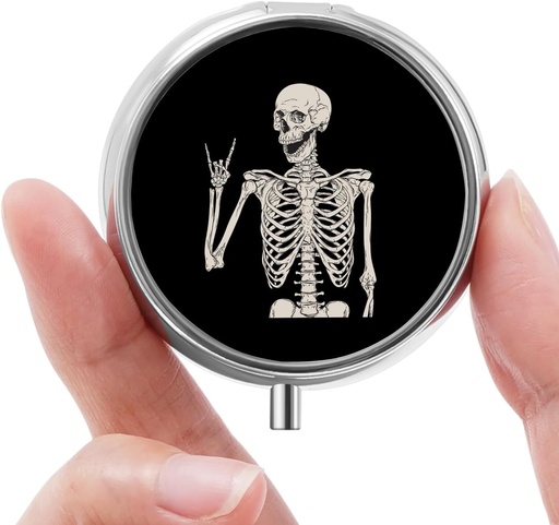[BRSRA2YODEHAM236] Mini Pill Box, Small Pill Box, Portable Pill Box, Cute Pill Organizer for Vitamins, Medications, Fish Oil and Supplements (Skull)