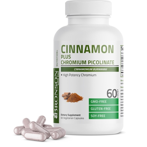 [BRSROZIFBUBWKYDA] Bronson Cinnamon Plus Chromium Picolinate Supplement, High Potency Chromium, Non-GMO, 60 Vegetarian Capsules