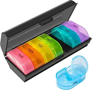 [BRSROBQBOENBSELV] XL Weekly Pill Organizer 2 Times a Day, Pill Box 7 Day with One-Side Large Opening Design for Easy Filling, Black Privacy Protection AM PM Pill Case for Vitamins/Fish Oils/Supplements