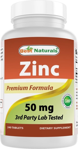 [BRSWIGQQBIEBMG3U] Best Naturals Zinc Supplement as Zinc Gluconate 50mg 240 Tablets - Immune Support