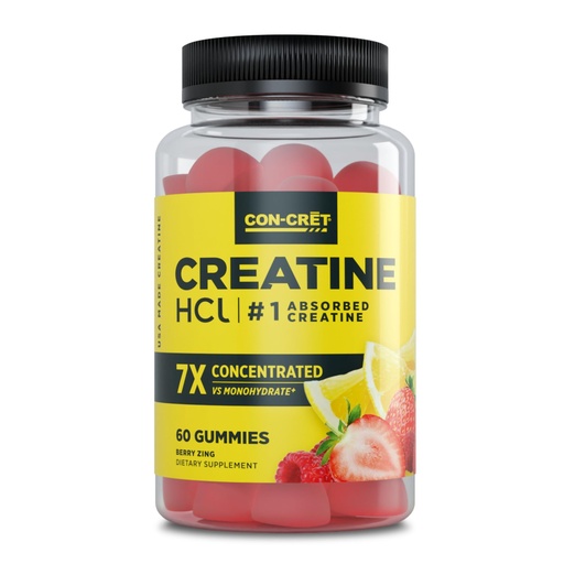 [BRSRAGQQA4OQ4FI6] CON-CRET Creatine HCl Gummies for Men & Women | Muscle, Cognitive, Cellular Energy Support | No Bloating or Cramps | USA Made | Berry Zing (60 Count)