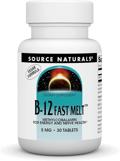 [BRSWI2YGAB7ROCA3] Source Naturals Vitamin B-12, Supports Energy Production* 5 mg - 30 Fast Melt Vegan Formula
