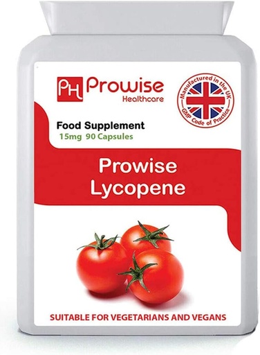 [BRSWECQ7AQBR62DA] Lycopene 10% Beadlet 15mg 90 Capsules - UK Manufactured | GMP Standards by Prowise Healthcare - Suitable for Vegetarians and Vegans