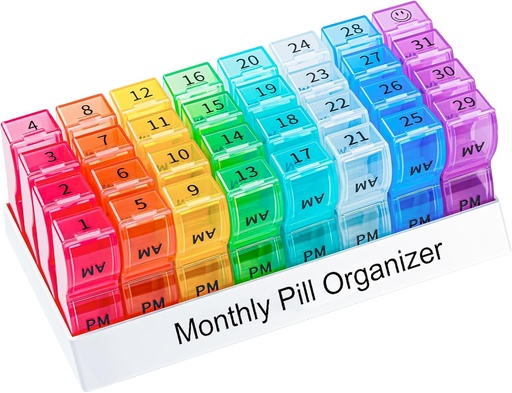 [BRSWGBITCEPQY2Y6] Monthly Pill Organizer 2 Times a Day, one Month Pill Box AM PM, 30 Day Pill Case Small Compartments to Hold Vitamin and Travel Medicine Organizer, 31 Day Pill Organizer, 4 Week Pill Cases