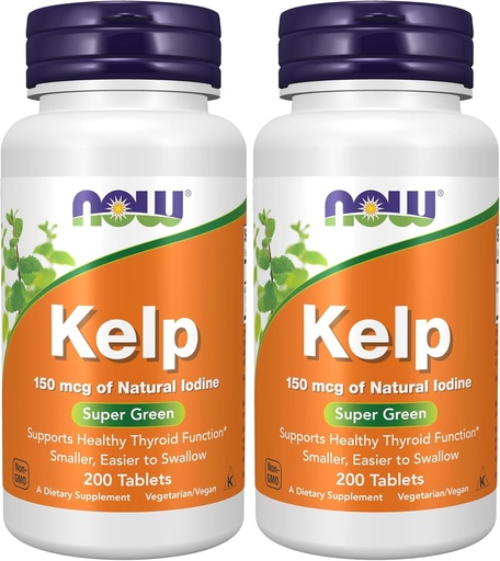 [BRSRAY3ROV6AIFLF] AHORA Suplementos, Kelp 150 mcg de Iodo Natural, Easier to Swallow Tablet, Super Verde, 200 Tablets (Pack of 2)