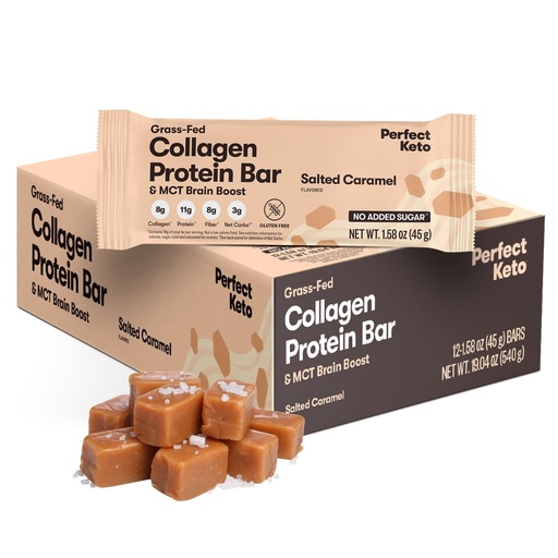 [BRSWGGALCN5GK3A4] Perfect Keto Bars - The Cleanest Keto Snacks with Collagen and MCT. No Added Sugar, Keto Diet Friendly - 3g Net Carbs, 19g Fat,11g Protein - Diet Food Dessert (Salted Caramel, 12 Bars)