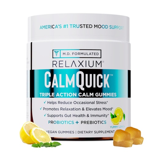 [BRSRMBQTCUCQAD35] Relaxium Calm Gummies - Calm, Gut Health + Immune Support, Developed in the USA, with Vitamin B6, Magnesium, L-Theanine + Prebiotic & Probiotic Blend, Lemon Flavor, 60 Gummies