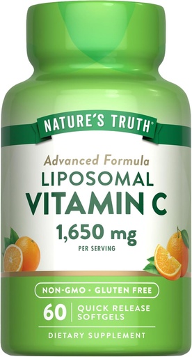 [BRSRMGD6CEHR6AYU] Verdad de la naturaleza Liposomal Vitamina C TEN 1650mg ANTE 60 Softgels Silencio No GMO &amp; Gluten Suplemento Gratis