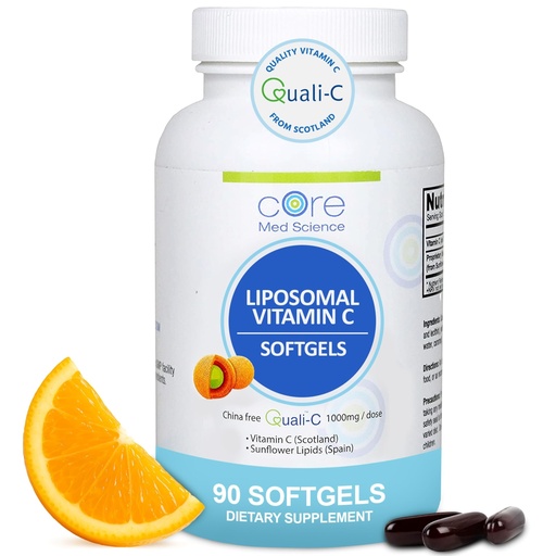 [BRSWKHD3OB7RMFA5] Core Med Science Liposomal Vitamin C 1000mg, 90 Softgels - Non-GMO Natural Liposomal Vitamin C Supplement that Promotes Healthy Skin - Immune System Booster for Adults, Supports Collagen Formation