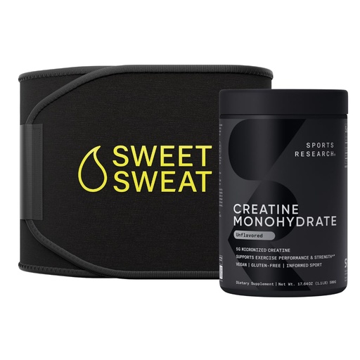 [BRSROAIPOIMRQFA2] Sports Research® Training Performance Pack - Creatine Monohydrate and Sweet Sweat Waist Trimmer (Black/Yellow, Small)