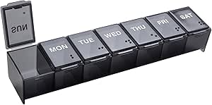 [BRSWYAIHOR7AOADV] EZY DOSE Weekly (7-Day) Daily Pill Case, Medicine Planner, Vitamin Organizer, Supplement Container, Convenient and Easy to Use, Large Compartments, Travel Friendly, Black, Made in the USA, BPA Free