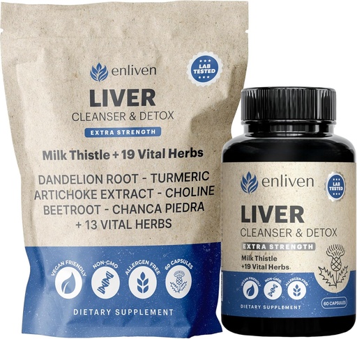[BRSROCQQO4JWCGTP] Enliven Liver Cleanse Detox & Repair Cápsulas Suporte de Fígado Natural com Cardo de Leite, Dente de Leão e Alcachofra Promove Saúde e Digestão do Fígado