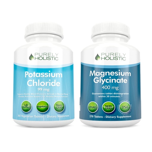 [BRSRMFD4B57AGCD6] Potassium Chloride 99mg + Magnesium Glycinate 400mg - 365 + 270 Tablets - Vegetarian Bundle - Made in USA