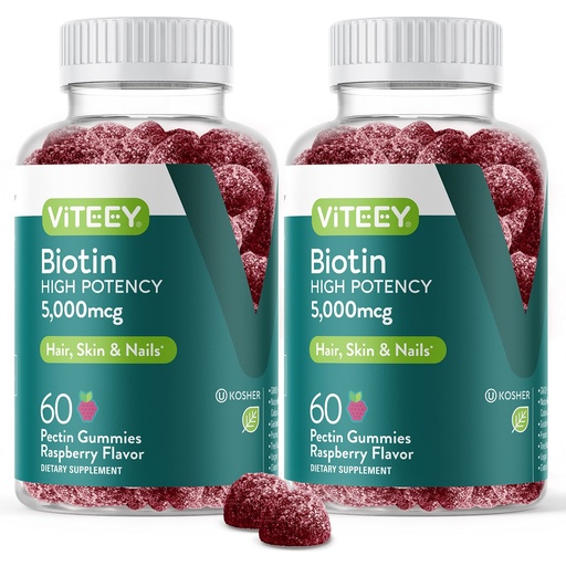 [BRSW2GQ2CEMQ2CQY] VITEEY Biotin Gummies for Hair Skin and Nails - Biotin for Hair Growth Gummies - 5000 mcg - Vegan, Gluten-Free, Non-GMO – 120 Count