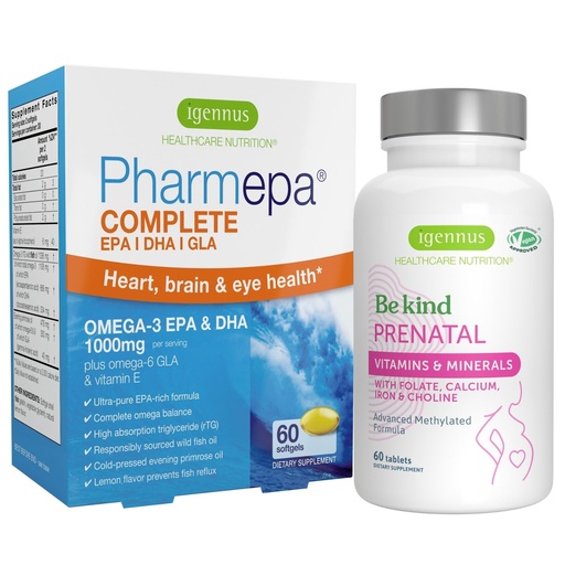 [BRSROZA5CQMQKCYU] Advanced Prenatal Multivitamin & Pharmepa Complete EPA DHA rTG Omega 3 1000mg Pregnancy Support Bundle, by Igennus