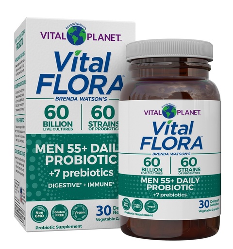 [BRSRMCAHPMCGAFDA] Vital Planet - Vital Flora Men 55+ Daily Probiotic, 60 Billion CFU, 60 Diverse Strains, 7 Organic Prebiotics, Immune Support, Gas Relief, Colon and Digestive Health Probiotics for Men 30 Capsules
