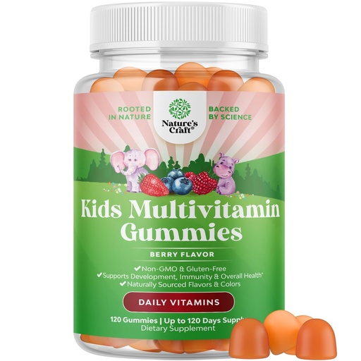 [BRSROFA6OIPRA2DK] Natures Craft Kids Multivitamin Gummies - Vegan Multivitamin for Kids 2+ with 14 Essential Vitamins and Minerals - Daily Gummy Multivitamins Vegan Nut Free & Non-GMO (120 Count)