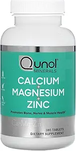 [BRSRMZA6CF6RMA3P] Qunol Calcium 3 in 1 Tablets with Calcium, Magnesium & Zinc for Immune Support, Bone, Nerve, and Muscle Health Supplement, 180 Count