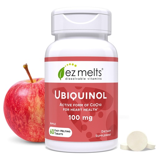 [BRSRAZQECMIWMALX] EZ Melts Ubiquinol 100 mg - CoQ10 Supplement for Heart Health & Energy Support - Antioxidant Protection - No Artificial Flavors - Non-GMO & Vegan - Apple - 60 Dissolvable Tablets (60 Servings)