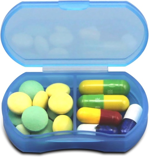 [BRSWGHT3AAIW2ETU] Pill Case for Purse Small Pill Organizer Portable Travel Daily Pill Containers AM & PM Mini Pill Box Vitamin, Fish Oil, Supplement Holder (Blue)